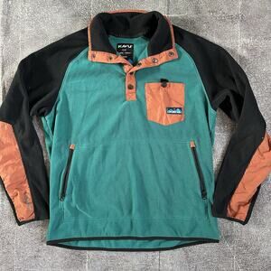 Men's Kavu Teannaway Teal Blue Black Orange Snap T Fleece Pullover Jacket Sz M